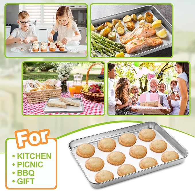 Quarter Sheet Pan Set of 4, CEKEE Stainless Steel Baking Sheet & Cookie Sheets - Image 5