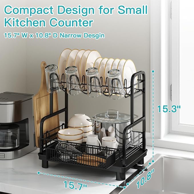 romision 2 Tier Compact Stainless Steel Dish Drainers Drying Rack - Image 5