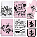 Leinuosen 8 Pcs Kitchen Towels and Oven Mitts Sets Pot Holders Dishcloths Set by Leinuosen