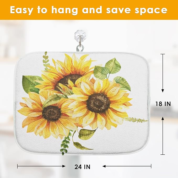 Sanwarm Absorbent Dish Drying Mat, Bouquet Daisy Flower Sun Sunflowers - Image 2