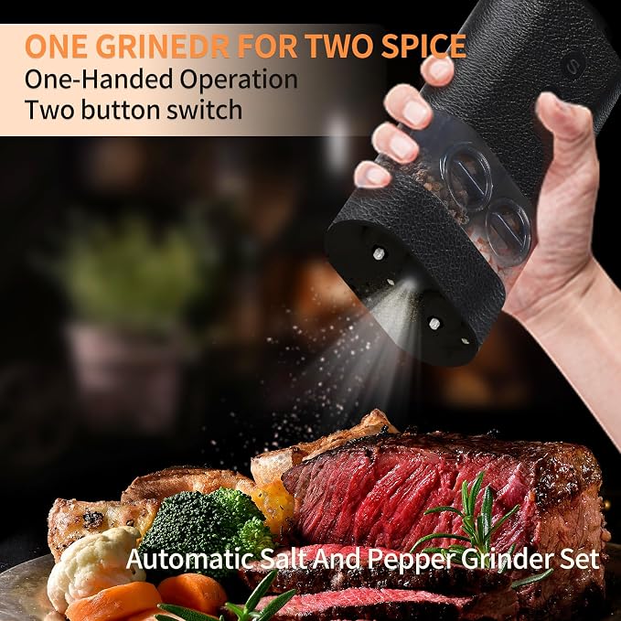 Dual Chamber Electric Pepper and Salt Grinder, Rechargeable Salt and Pepper - Image 6