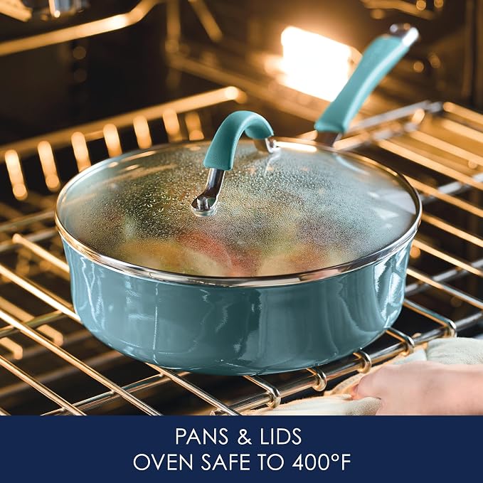 Rachael Ray Cucina Nonstick Cookware Pots and Pans Set, 12 Piece, Agave Blue - Image 7