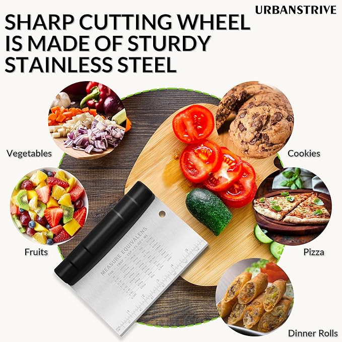 Urbanstrive Bench Scraper for Baking, Stainless Steel Dough Cutter and Scraper - Image 6