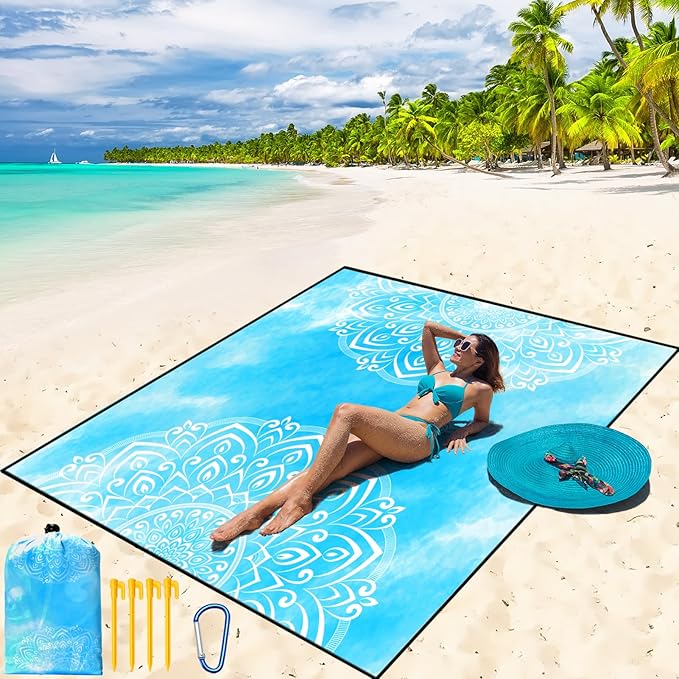 WIWIGO Beach Blanket Waterproof Sandproof Beach Mat 79" X 83"/10'x9'for 2-8 by WIWIGO