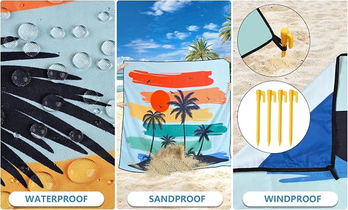 HIHOHO Beach Blanket Waterproof Sandproof Extra Large Beach Mat 79" X - Image 3