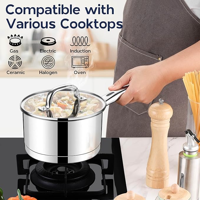 LIANYU Stainless Steel Saucepan Set of 2, 1QT & 3QT Sauce Pan - Image 4