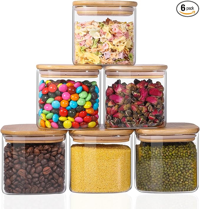 Glass Food Storage Jars 27oz Set of 6, Glass Storage Containers Clear Glass by Liuruiyu