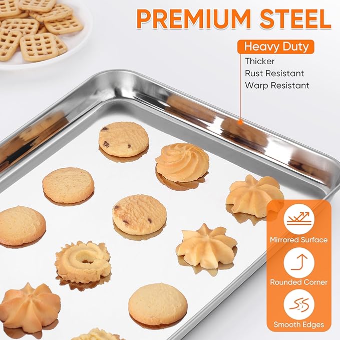 LIANYU 2 Pack Cookie Sheets for Baking, Stainless Steel Baking Tray Pan - Image 3