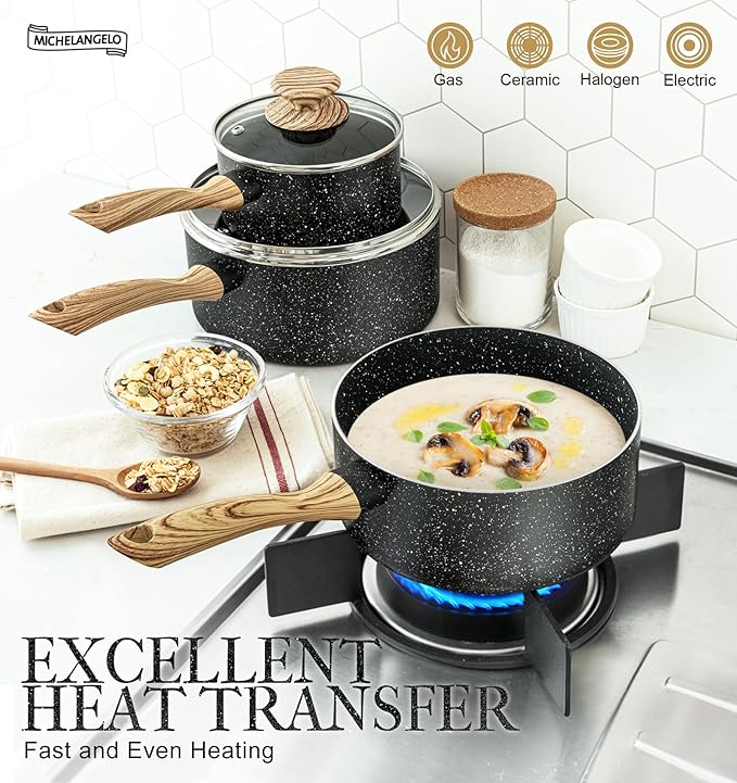 MICHELANGELO Saucepan Set, Nonstick Sauce Pans - Image 4