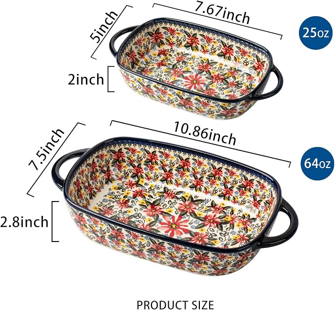 Baking Dish Ceramic Baking Pan Blue Casserole Dish Rectangular Baking Set 2pcs - Image 2