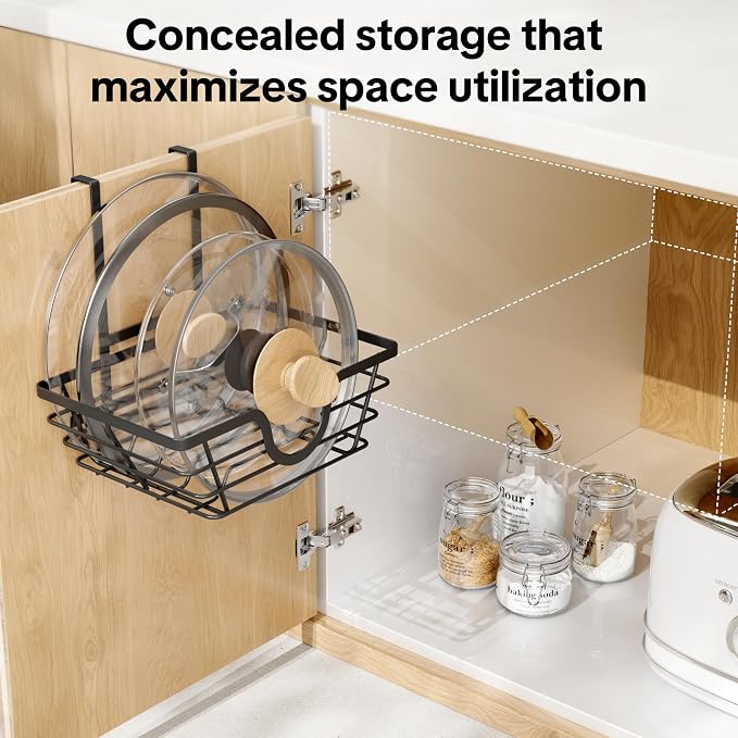 TIDIIABODE Pot Lid Organizer, Adjustable Kitchen Pot Lid Holder Inside Cabinet - Image 3