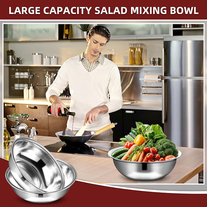 10 Pcs Stainless Steel Mixing Bowls Metal Mixing Bowls Extra Large Basin Salad - Image 3