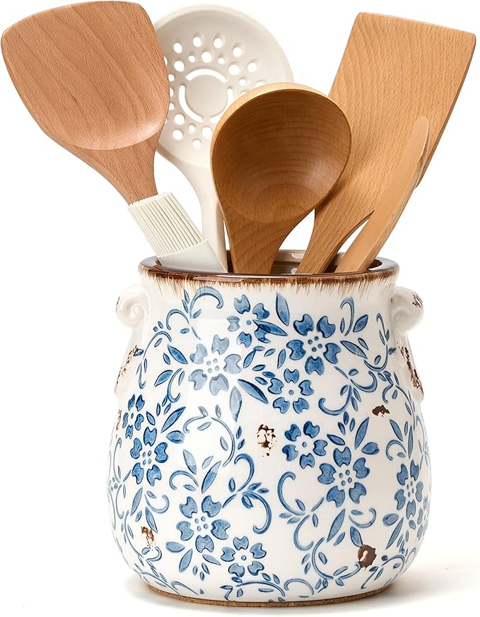 Utensil Holder for Kitchen Counter, Modern Farmhouse Rustic Cooking Utensil by Jemirry