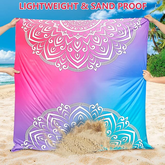 WIWIGO Beach Blanket Waterproof Sandproof Beach Mat 79" X 83"/10'x9'for 2-8 - Image 3