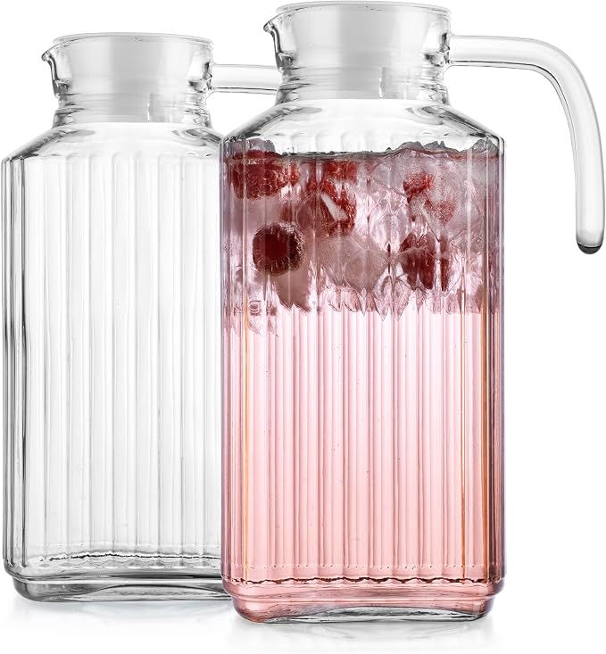 Fridge Pitcher Set of 2– 60 OZ. Glass Water Pitcher - Image 3