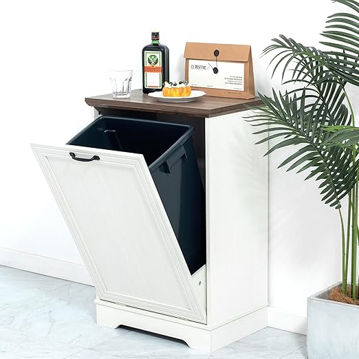 13 Gallons Tilt Out Trash Cabinet, Hidden Trash Can Cabinet Wooden Tilt Out Pet - Image 7