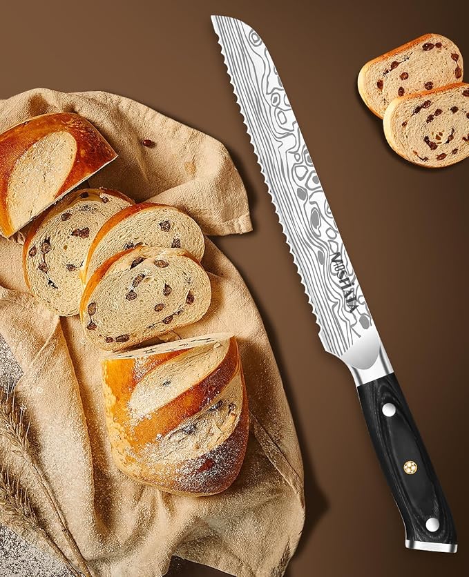 MOSFiATA Bread Knife 8” Ultra Sharp Serrated Knife, German High Carbon - Image 7