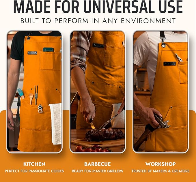Asaya Chef and BBQ Apron with Bottle Opener and Hand Towel - 10oz Cotton Canvas - Image 7