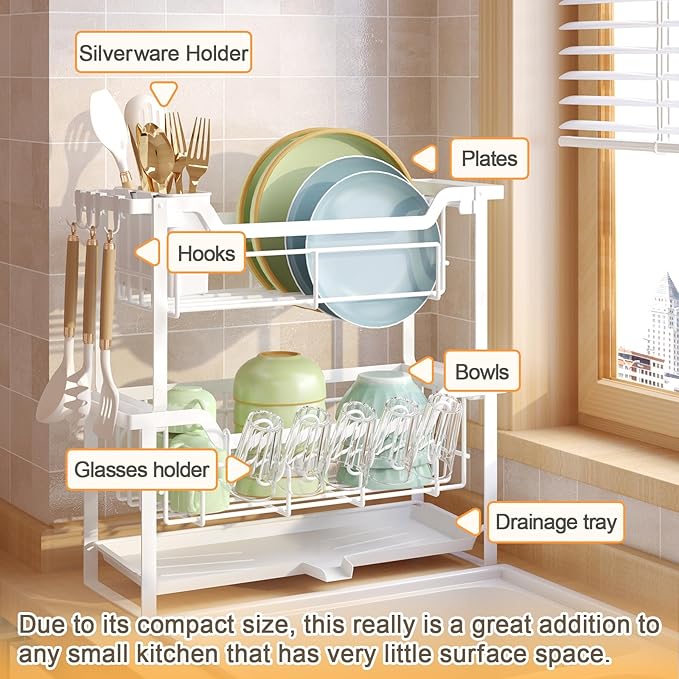 Dish Rack with Drainboard, Organizes Dishes and Bathroom Items - Image 3