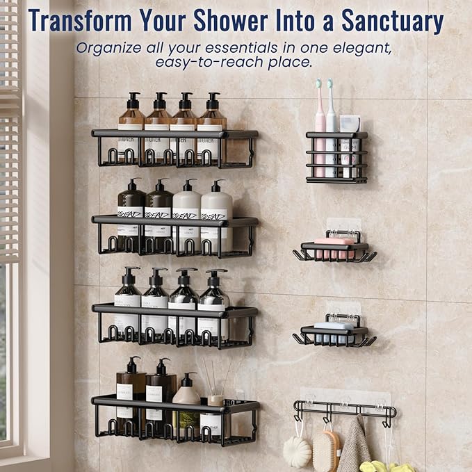 8 Pack Adhesive Rustproof Shower Shelves - Image 3