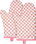 AUAUY Pink Oven Mitts, Kitchen Mittens, 392F Heat Resistant Non-Slip Gloves by AUAUY