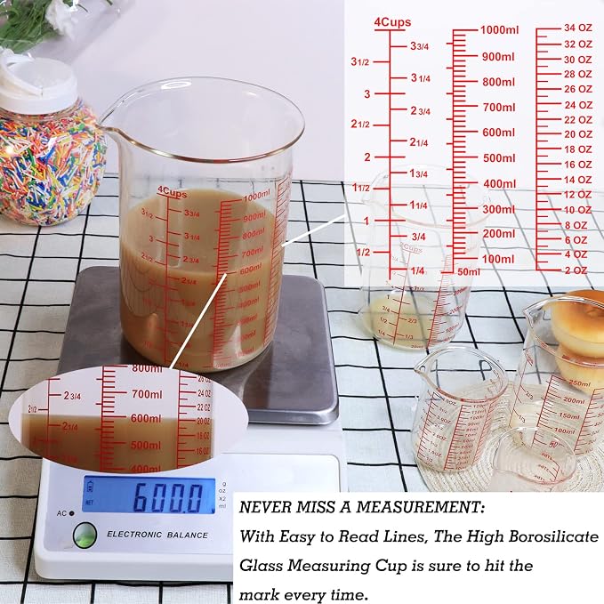 High Borosilicate Glass Measuring Cup-V-Shaped Spout，Glass Measuring Beaker - Image 3