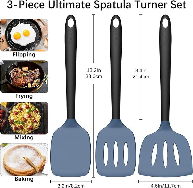 Coukre 3 Pack Silicone Spatula Set, High Heat Resistant, Fish Spatula, Solid & - Image 2