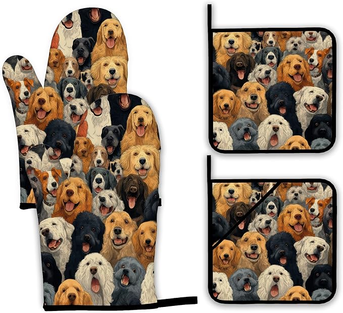 Funny Cute Dog Oven Mitts and Pot Holders Set, Kitchen Decor Heat Resistant Non by Unknown