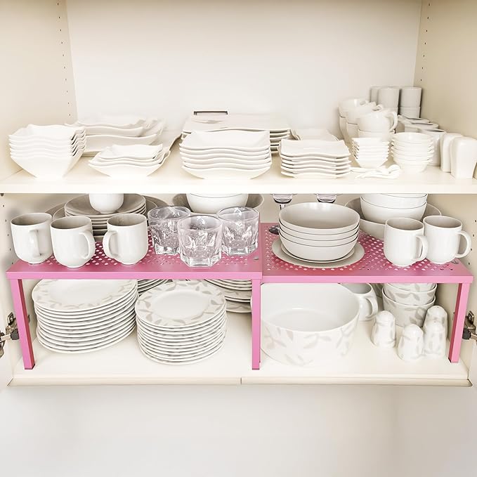 Simple Houseware Expandable Stackable Kitchen Counter Shelf Organizer, Metal Top - Image 2