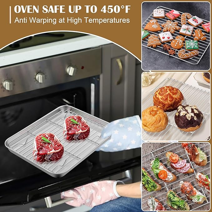E-far Baking Sheet with Wire Rack, Stainless Steel Cookie Sheets Pan & Cooling - Image 5