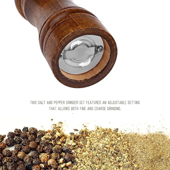 Pepper Grinder - 8 inch Pepper Mill Oak Wooden Pepper Mill Grinder Refillable - Image 4