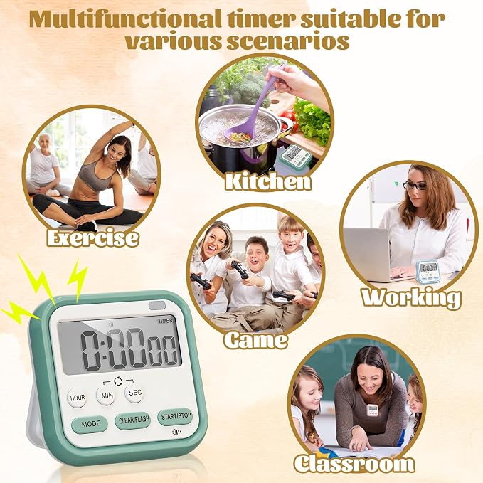 Leumoi 6 Pcs Digital Kitchen Timer 24 Hour Clock and Alarm Function Timer - Image 7