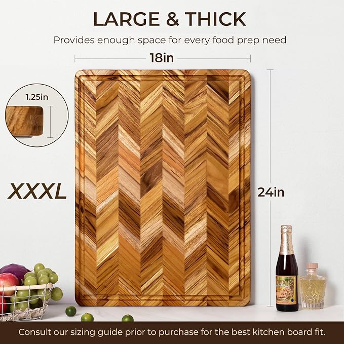 Teak Wood Cutting Board for Kitchen 24'' Extra Large End Grain Heavy Duty - Image 3