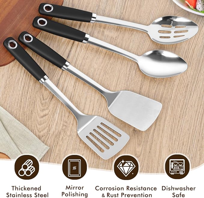 4 Pcs Cooking Utensils Set, Stainless Steel Kitchen Utensils, Heat Resistant - Image 3