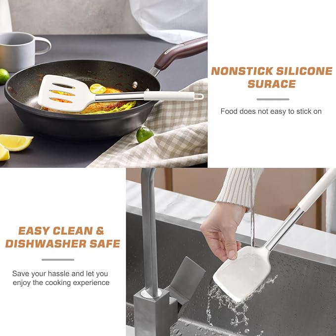TeamFar Kitchen Utensils, for Nonstick Cookware Frying/Flipping/Draining - Image 6