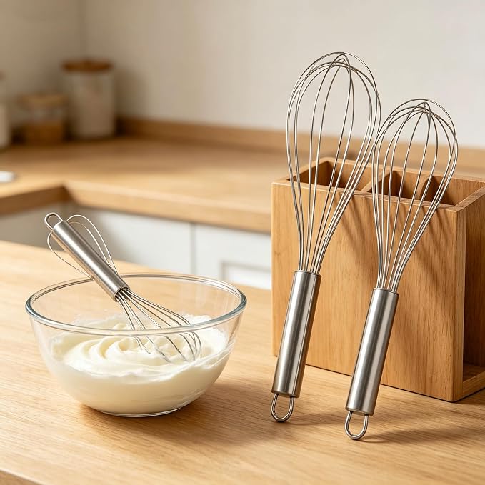 Stainless Steel Whisk Set, 3 Sizes Kitchen Whisks - Image 3