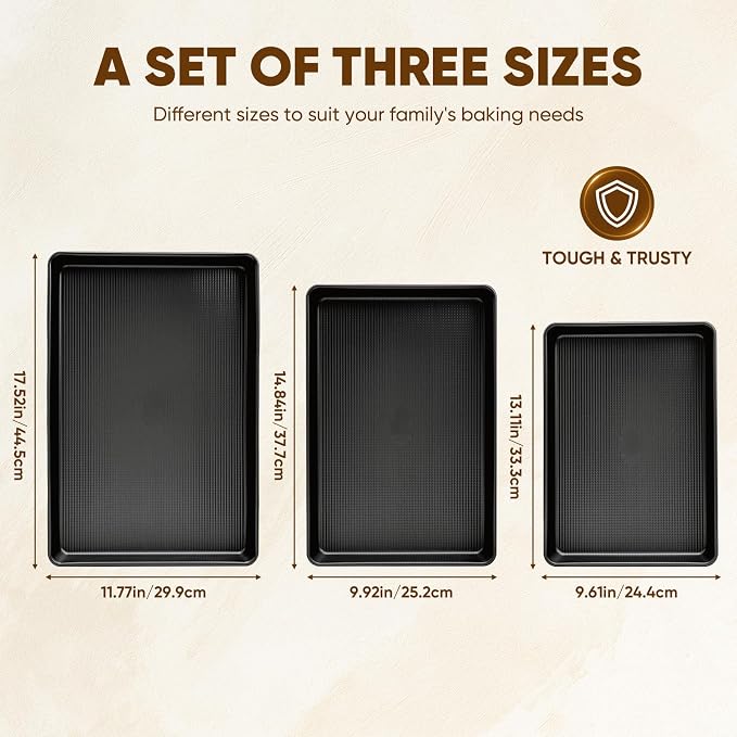 Sakerplus Nonstick Baking Sheet Pan Set of 3, Heavy Duty Cookie Sheets - Image 3