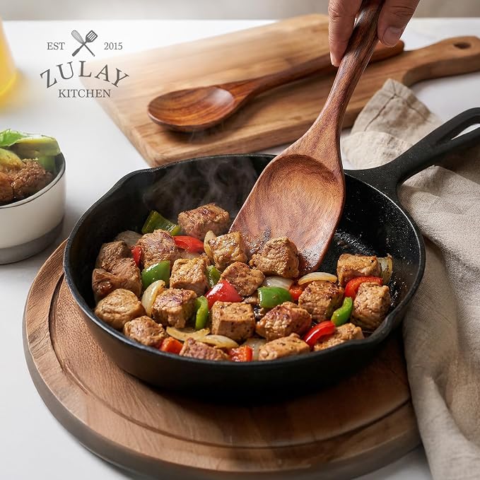 Zulay Kitchen 9-Piece Teak Wood Cooking Utensil Set – Non-Toxic & Non-Stick - Image 9