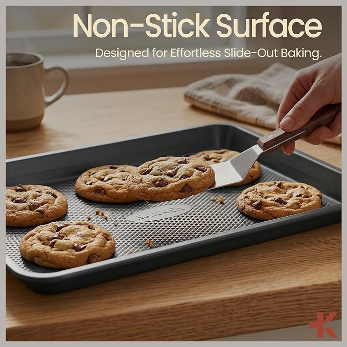 Diamond Bottom Cookie Sheet Set of 2, Nonstick Gray Carbon Steel Baking Pans - Image 5