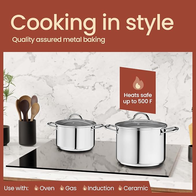 Stainless Steel Stockpot with Tempered Glass Lid 8 Quart, Durable 18/0 - Image 3