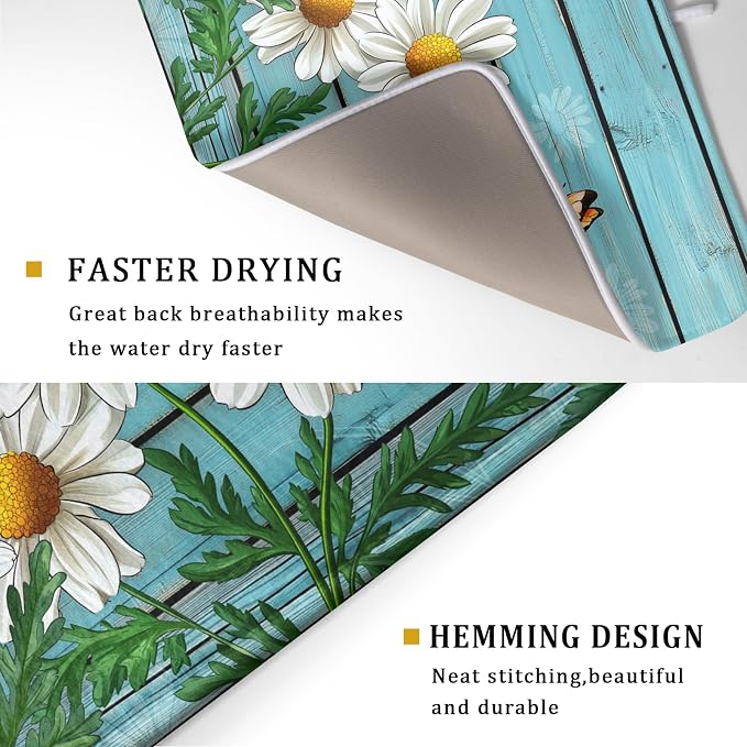 Spring Summer Daisy Flowers Dish Drying Mat - Image 3