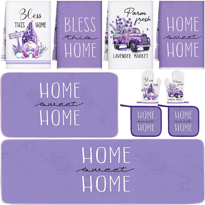 Fourluoo 10 Pcs Lavender Kitchen Decor Set Lavender Kitchen Towels Rugs Oven by Fourluoo