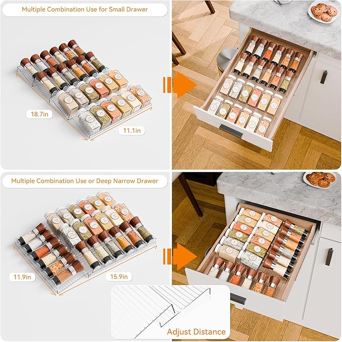 Yieach 8 Pack Adjustable In Drawer Spice Organizer - Image 2
