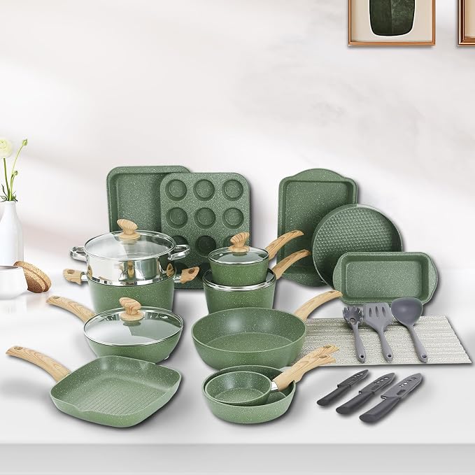 DishDelight Green Pots and Pans Set Non Stick, 30 Piece Induction Kitchen - Image 3