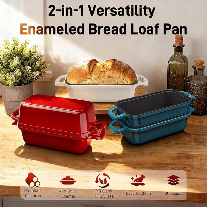 Enameled Cast Iron Sourdough Bread Dutch Oven, 8.5x4.5 Inch Loaf Cast Iron - Image 7