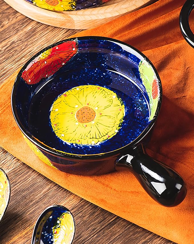 Vintage Style Pottery Bakeware Colorful Daisy Pattern Ceramic Casserole Dish - Image 5