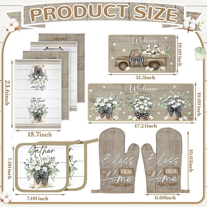 Fourluoo 10 Pcs Flower Basket Farmhouse Kitchen Decor Set Dish Towels Kitchen - Image 3