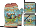 Happy Camper Oven Mitts and Pot Holders Sets of 4, Resistant Hot Pads by Nelife