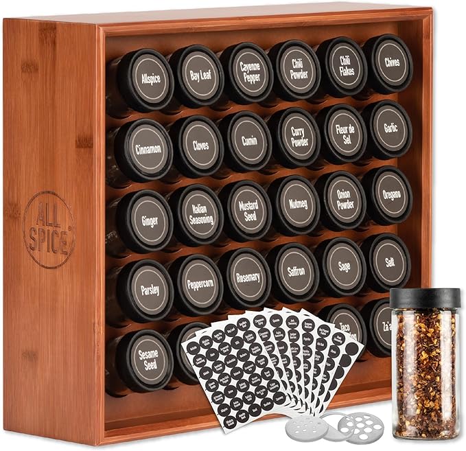 AllSpice Spice Rack Organizer, 525 Unique Labels, Countertop or Wall Mount by AllSpice