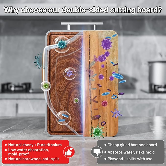 Titanium Cutting Boards For Kitchen, Ebony Wood Cutting Board, Double Sided - Image 6
